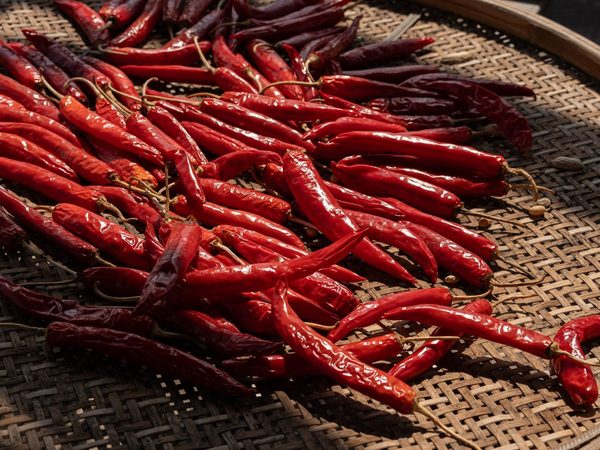 Sun-dried pods on the tray